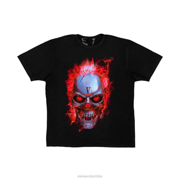 camiseta calavera roja llama negra 2X0H235 hombres arriba Vlone